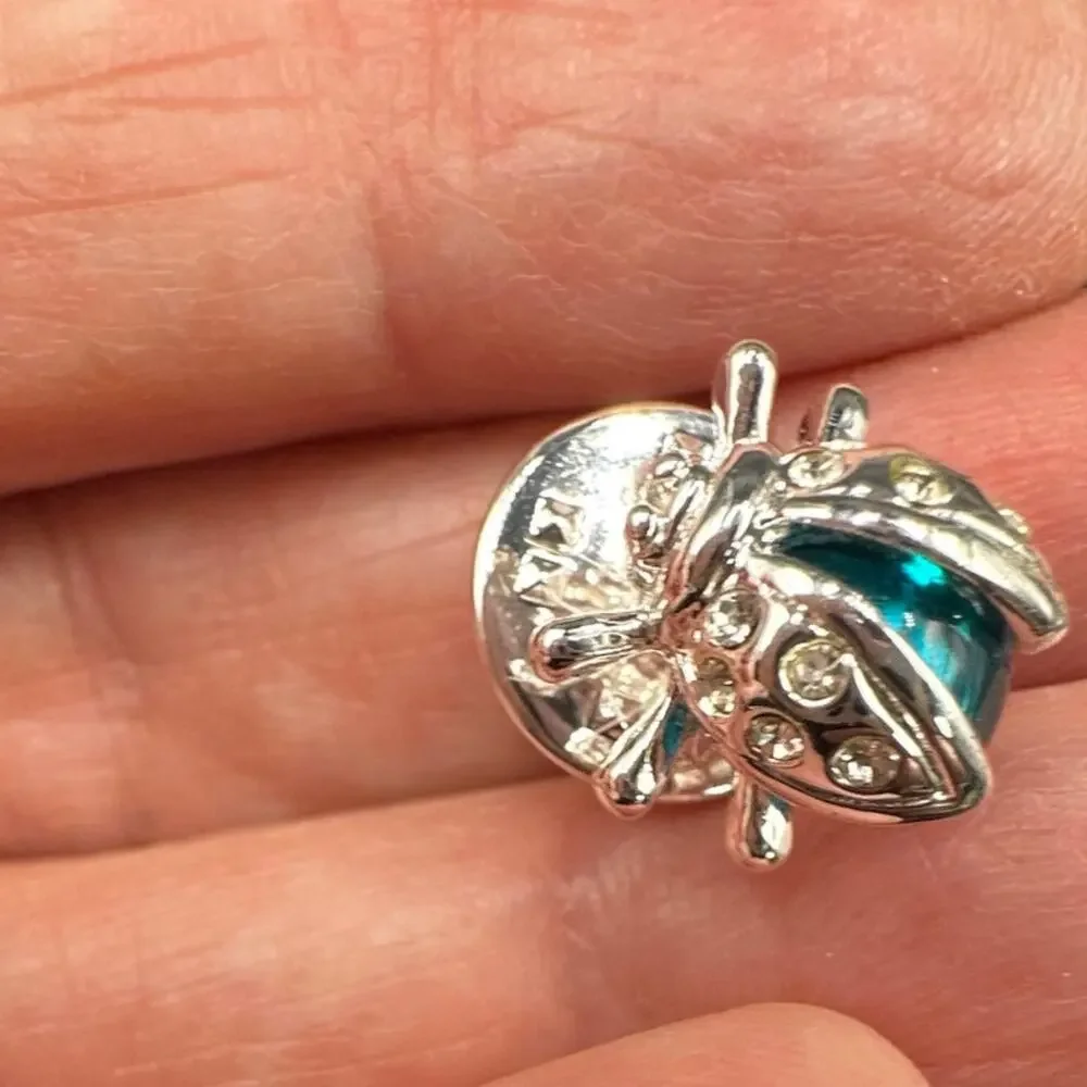 Napier LADYBUG Pin Silver tone Blue Retro Animal Bug Nature